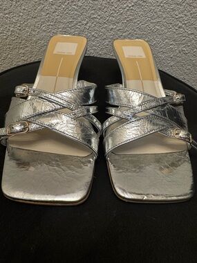 Dolce Vita Silver Strappy Kitten Heel Sandals Y2K Metallic Chic